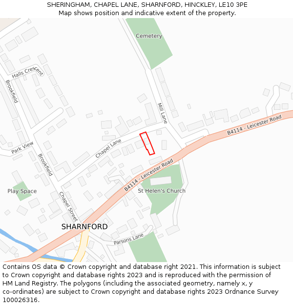 SHERINGHAM, CHAPEL LANE, SHARNFORD, HINCKLEY, LE10 3PE: Location map and indicative extent of plot