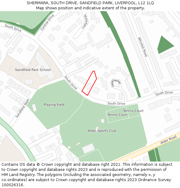 SHERMARA, SOUTH DRIVE, SANDFIELD PARK, LIVERPOOL, L12 1LQ: Location map and indicative extent of plot