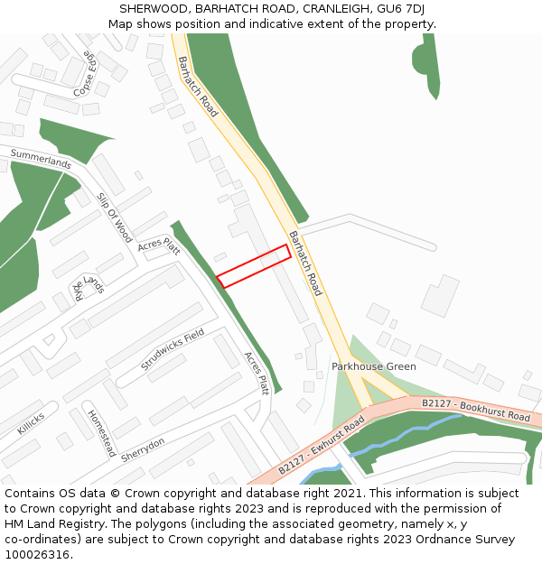 SHERWOOD, BARHATCH ROAD, CRANLEIGH, GU6 7DJ: Location map and indicative extent of plot