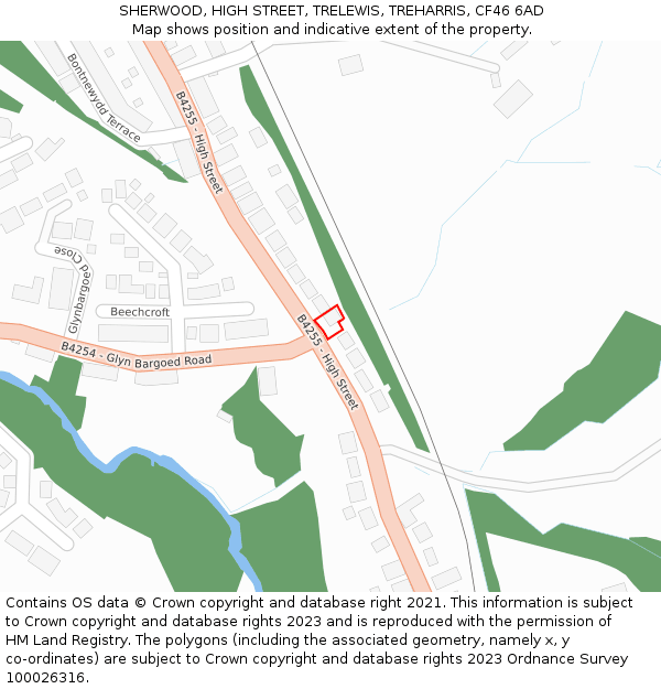 SHERWOOD, HIGH STREET, TRELEWIS, TREHARRIS, CF46 6AD: Location map and indicative extent of plot