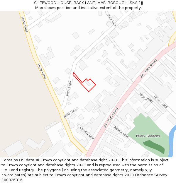 SHERWOOD HOUSE, BACK LANE, MARLBOROUGH, SN8 1JJ: Location map and indicative extent of plot