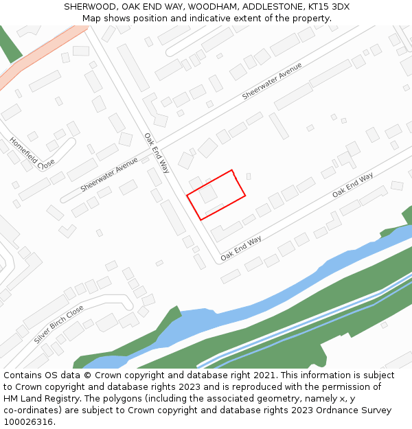 SHERWOOD, OAK END WAY, WOODHAM, ADDLESTONE, KT15 3DX: Location map and indicative extent of plot