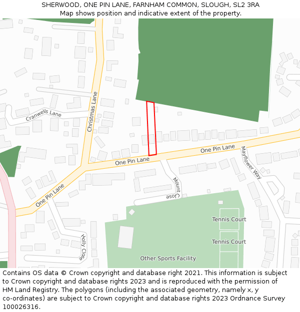 SHERWOOD, ONE PIN LANE, FARNHAM COMMON, SLOUGH, SL2 3RA: Location map and indicative extent of plot