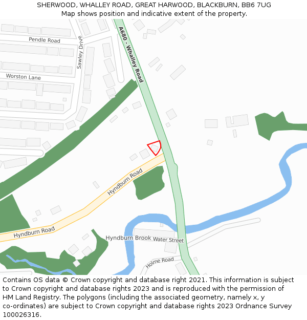 SHERWOOD, WHALLEY ROAD, GREAT HARWOOD, BLACKBURN, BB6 7UG: Location map and indicative extent of plot
