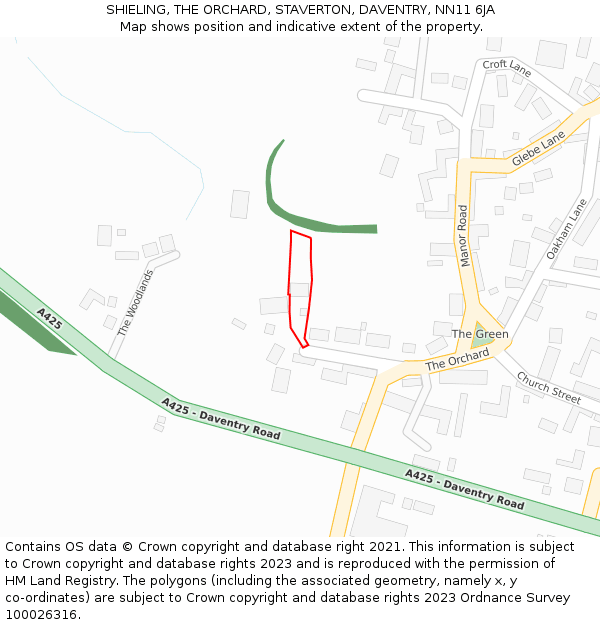 SHIELING, THE ORCHARD, STAVERTON, DAVENTRY, NN11 6JA: Location map and indicative extent of plot