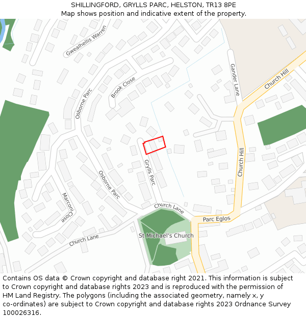 SHILLINGFORD, GRYLLS PARC, HELSTON, TR13 8PE: Location map and indicative extent of plot