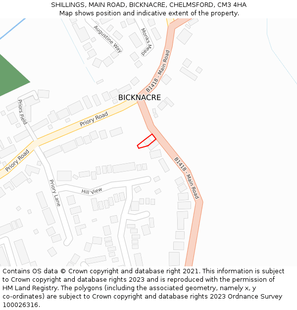 SHILLINGS, MAIN ROAD, BICKNACRE, CHELMSFORD, CM3 4HA: Location map and indicative extent of plot