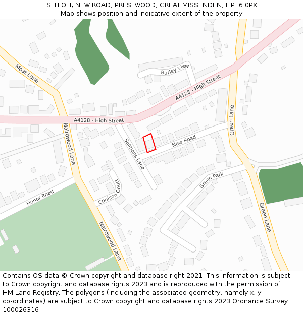 SHILOH, NEW ROAD, PRESTWOOD, GREAT MISSENDEN, HP16 0PX: Location map and indicative extent of plot