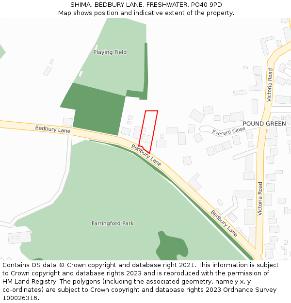 SHIMA, BEDBURY LANE, FRESHWATER, PO40 9PD: Location map and indicative extent of plot