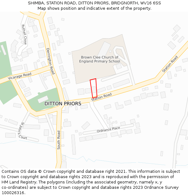 SHIMBA, STATION ROAD, DITTON PRIORS, BRIDGNORTH, WV16 6SS: Location map and indicative extent of plot