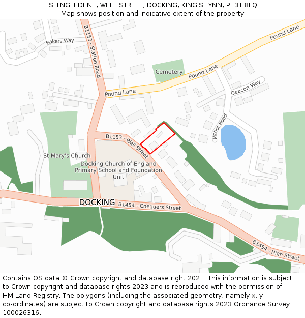 SHINGLEDENE, WELL STREET, DOCKING, KING'S LYNN, PE31 8LQ: Location map and indicative extent of plot