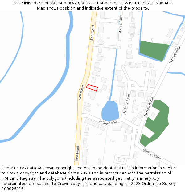 SHIP INN BUNGALOW, SEA ROAD, WINCHELSEA BEACH, WINCHELSEA, TN36 4LH: Location map and indicative extent of plot