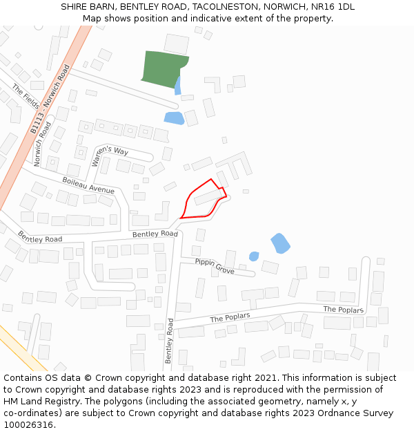 SHIRE BARN, BENTLEY ROAD, TACOLNESTON, NORWICH, NR16 1DL: Location map and indicative extent of plot