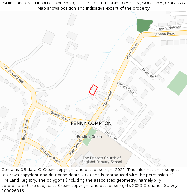 SHIRE BROOK, THE OLD COAL YARD, HIGH STREET, FENNY COMPTON, SOUTHAM, CV47 2YG: Location map and indicative extent of plot