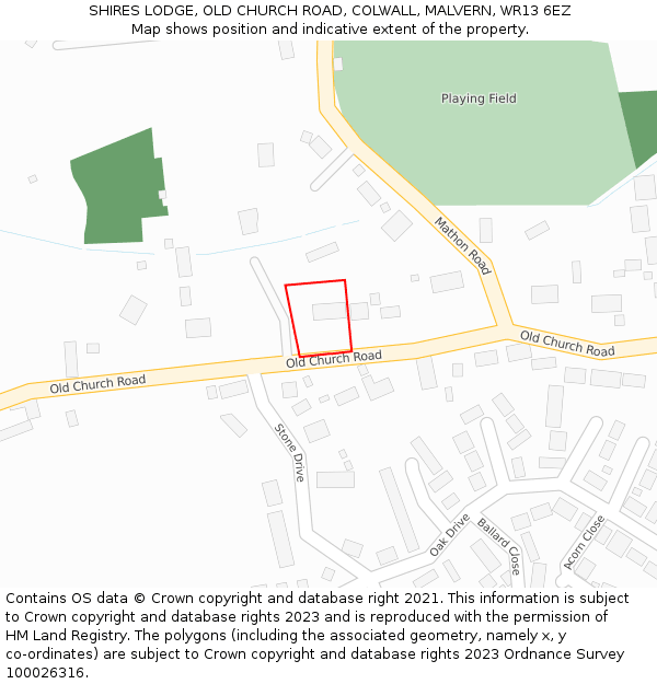 SHIRES LODGE, OLD CHURCH ROAD, COLWALL, MALVERN, WR13 6EZ: Location map and indicative extent of plot