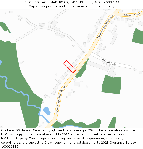 SHOE COTTAGE, MAIN ROAD, HAVENSTREET, RYDE, PO33 4DR: Location map and indicative extent of plot