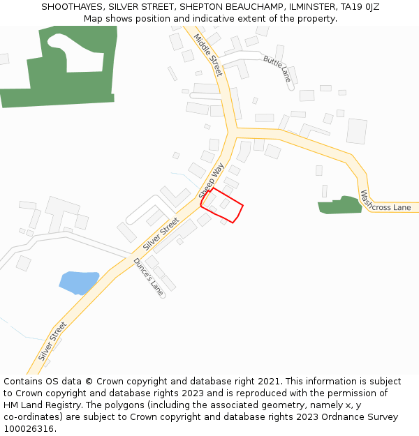 SHOOTHAYES, SILVER STREET, SHEPTON BEAUCHAMP, ILMINSTER, TA19 0JZ: Location map and indicative extent of plot