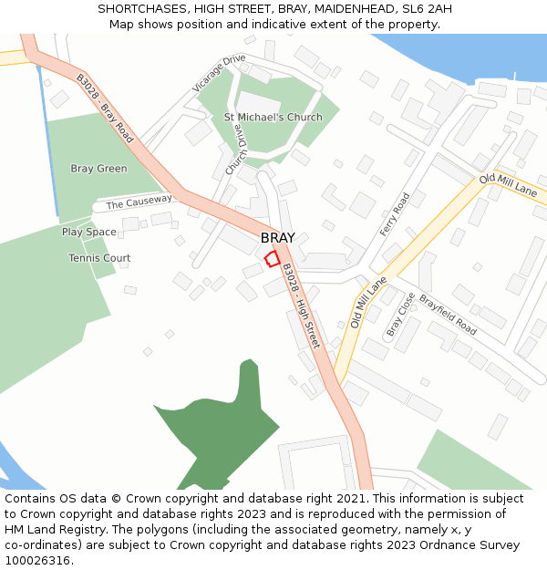 SHORTCHASES, HIGH STREET, BRAY, MAIDENHEAD, SL6 2AH: Location map and indicative extent of plot