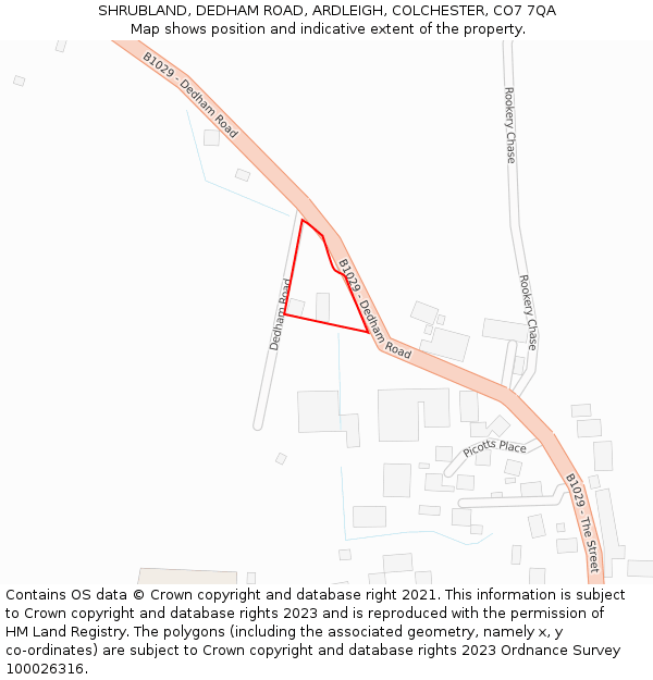 SHRUBLAND, DEDHAM ROAD, ARDLEIGH, COLCHESTER, CO7 7QA: Location map and indicative extent of plot
