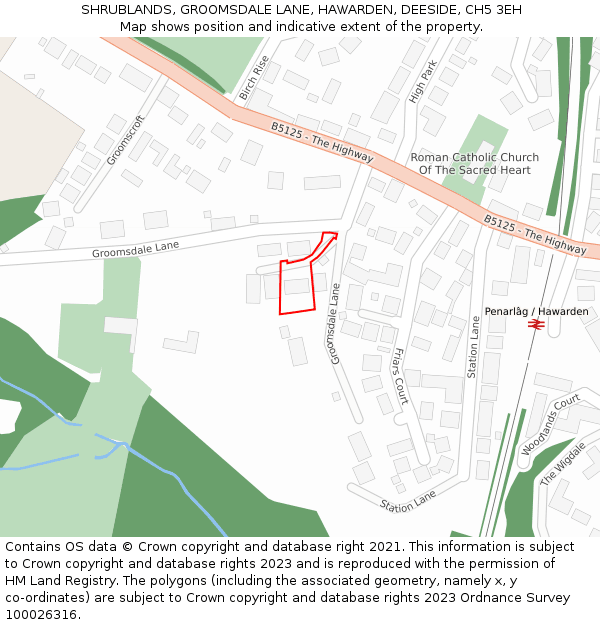 SHRUBLANDS, GROOMSDALE LANE, HAWARDEN, DEESIDE, CH5 3EH: Location map and indicative extent of plot