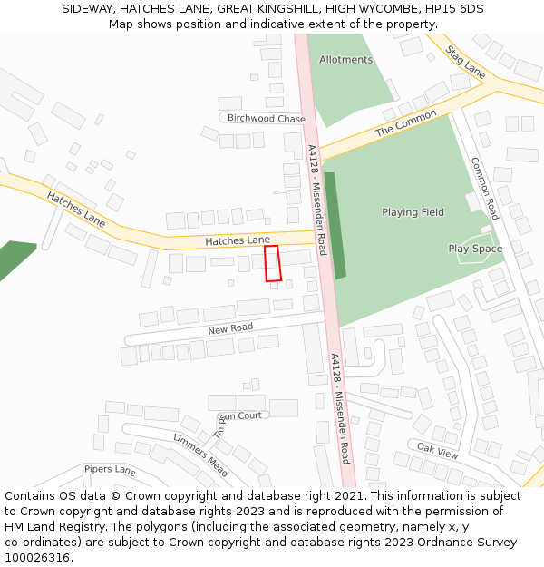 SIDEWAY, HATCHES LANE, GREAT KINGSHILL, HIGH WYCOMBE, HP15 6DS: Location map and indicative extent of plot