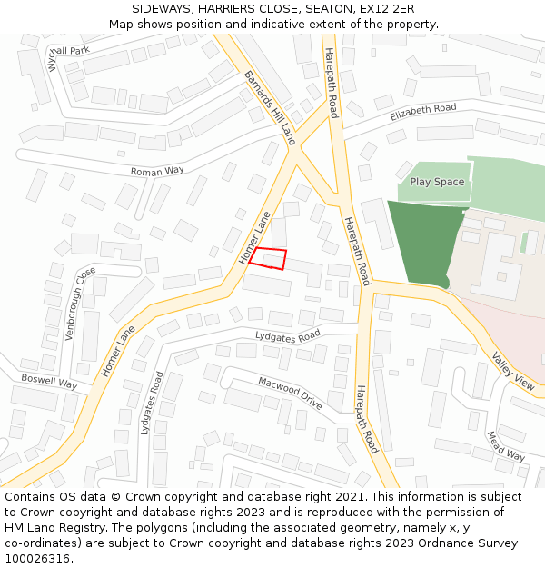 SIDEWAYS, HARRIERS CLOSE, SEATON, EX12 2ER: Location map and indicative extent of plot