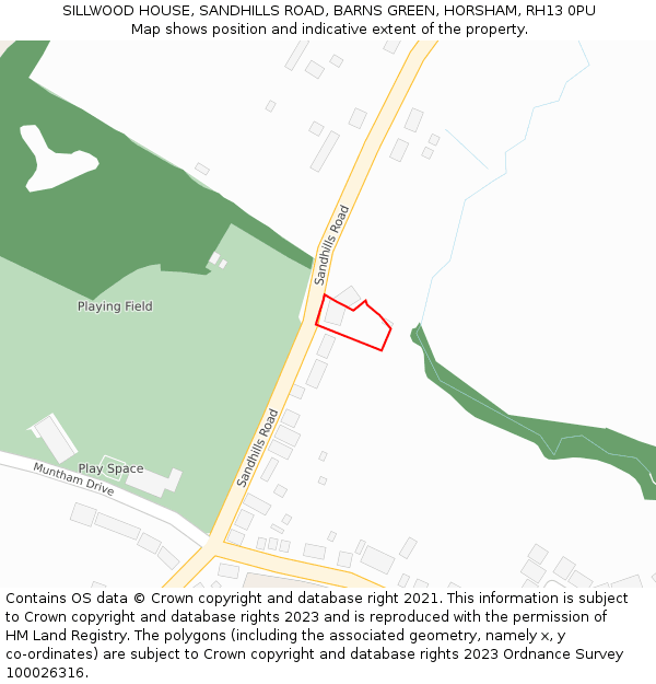 SILLWOOD HOUSE, SANDHILLS ROAD, BARNS GREEN, HORSHAM, RH13 0PU: Location map and indicative extent of plot