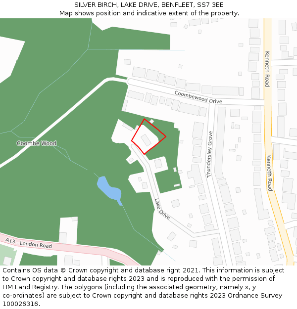 SILVER BIRCH, LAKE DRIVE, BENFLEET, SS7 3EE: Location map and indicative extent of plot