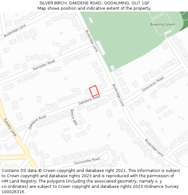 SILVER BIRCH, OAKDENE ROAD, GODALMING, GU7 1QF: Location map and indicative extent of plot