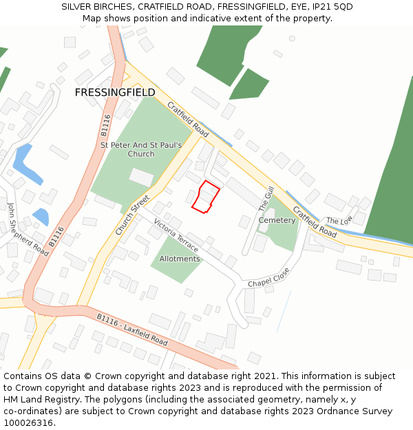 SILVER BIRCHES, CRATFIELD ROAD, FRESSINGFIELD, EYE, IP21 5QD: Location map and indicative extent of plot