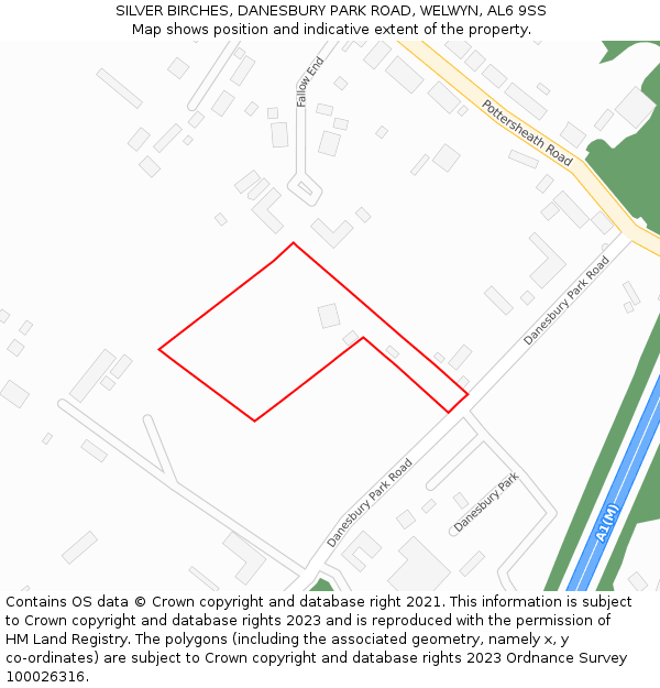 SILVER BIRCHES, DANESBURY PARK ROAD, WELWYN, AL6 9SS: Location map and indicative extent of plot