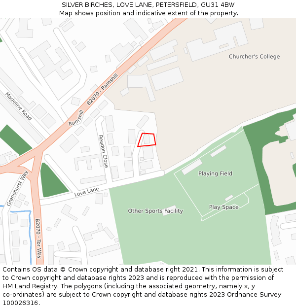 SILVER BIRCHES, LOVE LANE, PETERSFIELD, GU31 4BW: Location map and indicative extent of plot