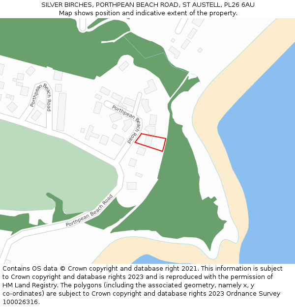 SILVER BIRCHES, PORTHPEAN BEACH ROAD, ST AUSTELL, PL26 6AU: Location map and indicative extent of plot