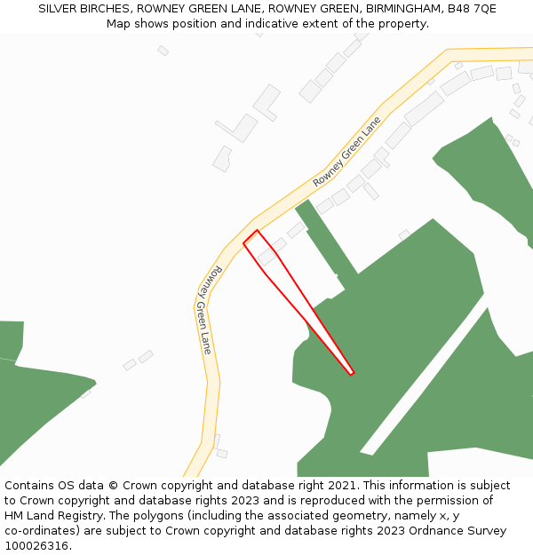 SILVER BIRCHES, ROWNEY GREEN LANE, ROWNEY GREEN, BIRMINGHAM, B48 7QE: Location map and indicative extent of plot