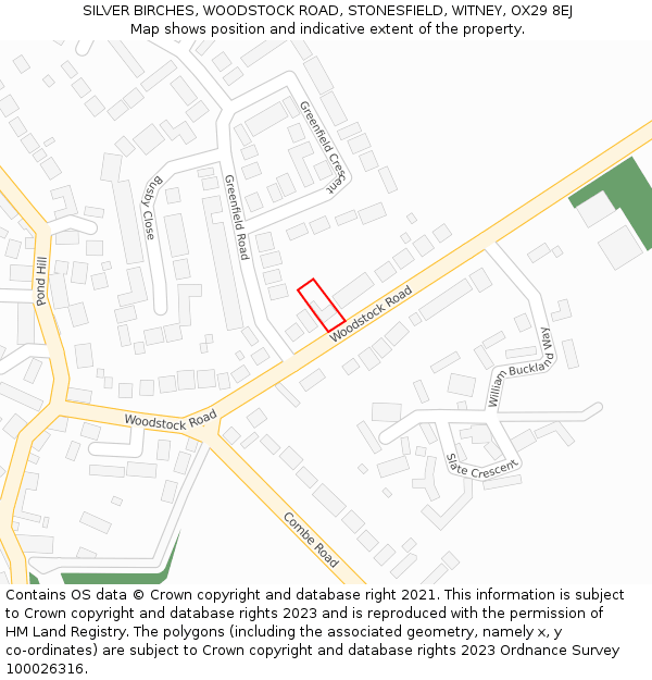 SILVER BIRCHES, WOODSTOCK ROAD, STONESFIELD, WITNEY, OX29 8EJ: Location map and indicative extent of plot