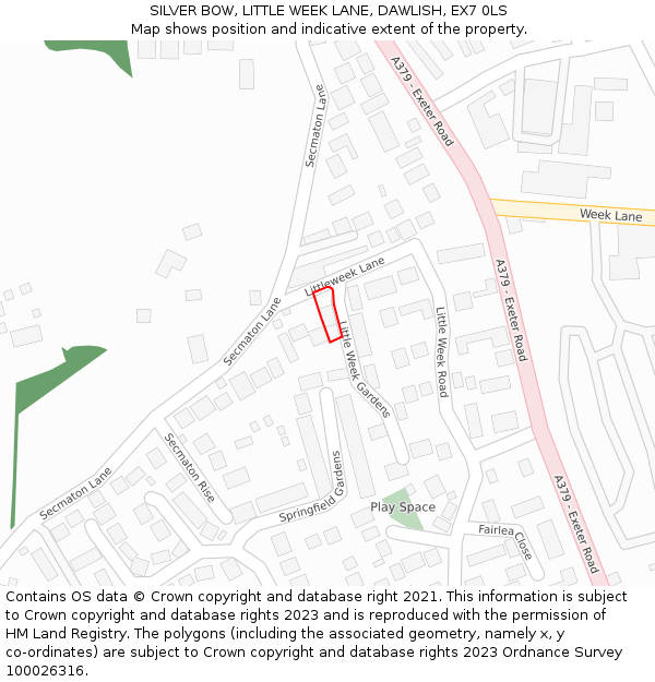 SILVER BOW, LITTLE WEEK LANE, DAWLISH, EX7 0LS: Location map and indicative extent of plot