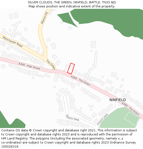 SILVER CLOUDS, THE GREEN, NINFIELD, BATTLE, TN33 9JQ: Location map and indicative extent of plot