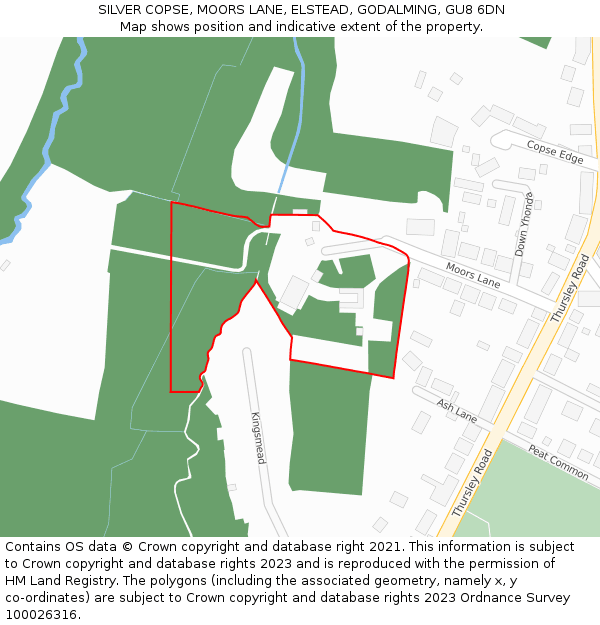 SILVER COPSE, MOORS LANE, ELSTEAD, GODALMING, GU8 6DN: Location map and indicative extent of plot