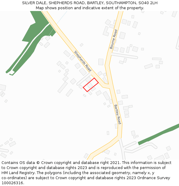 SILVER DALE, SHEPHERDS ROAD, BARTLEY, SOUTHAMPTON, SO40 2LH: Location map and indicative extent of plot