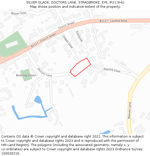 SILVER GLADE, DOCTORS LANE, STRADBROKE, EYE, IP21 5HU: Location map and indicative extent of plot