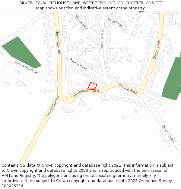 SILVER LEA, WHITEHOUSE LANE, WEST BERGHOLT, COLCHESTER, CO6 3ET: Location map and indicative extent of plot