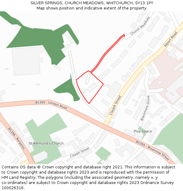 SILVER SPRINGS, CHURCH MEADOWS, WHITCHURCH, SY13 1PY: Location map and indicative extent of plot