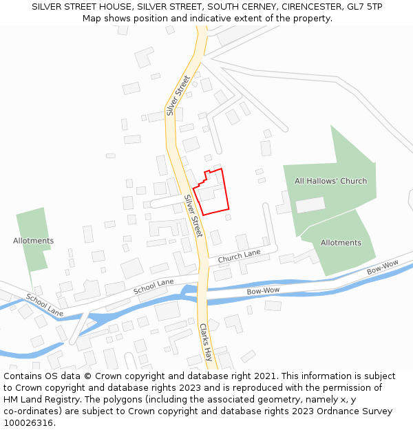 SILVER STREET HOUSE, SILVER STREET, SOUTH CERNEY, CIRENCESTER, GL7 5TP: Location map and indicative extent of plot