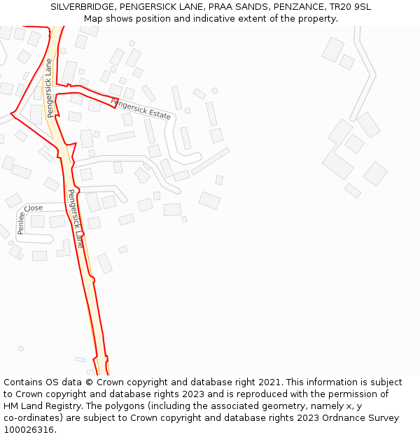 SILVERBRIDGE, PENGERSICK LANE, PRAA SANDS, PENZANCE, TR20 9SL: Location map and indicative extent of plot