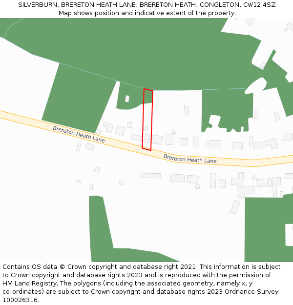 SILVERBURN, BRERETON HEATH LANE, BRERETON HEATH, CONGLETON, CW12 4SZ: Location map and indicative extent of plot