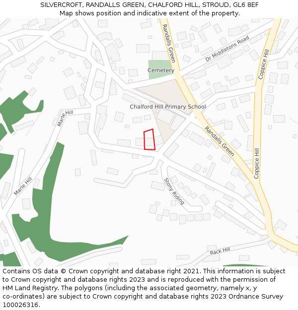 SILVERCROFT, RANDALLS GREEN, CHALFORD HILL, STROUD, GL6 8EF: Location map and indicative extent of plot