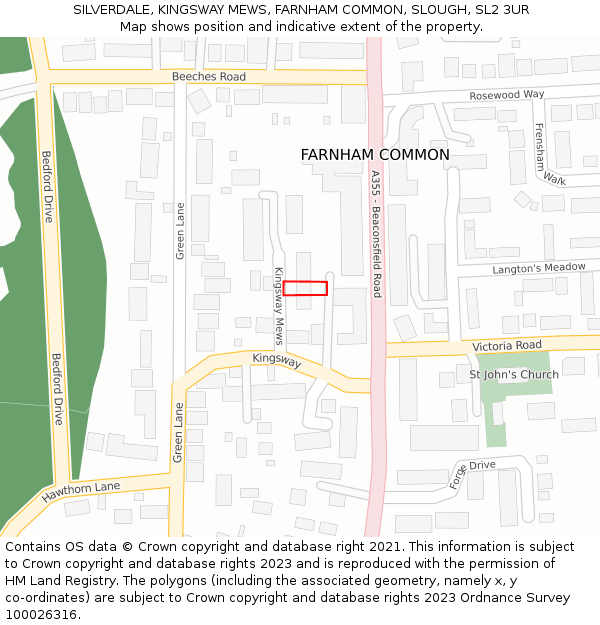 SILVERDALE, KINGSWAY MEWS, FARNHAM COMMON, SLOUGH, SL2 3UR: Location map and indicative extent of plot