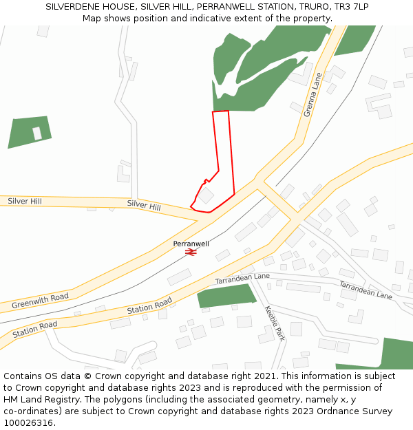 SILVERDENE HOUSE, SILVER HILL, PERRANWELL STATION, TRURO, TR3 7LP: Location map and indicative extent of plot