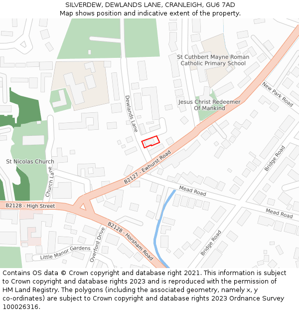SILVERDEW, DEWLANDS LANE, CRANLEIGH, GU6 7AD: Location map and indicative extent of plot