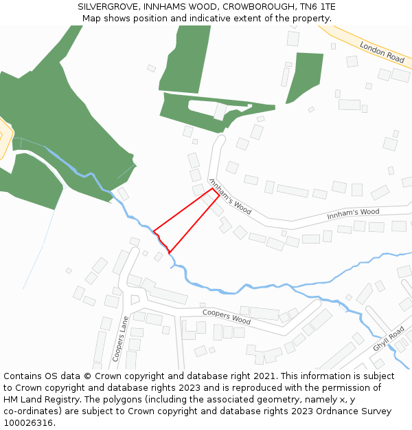 SILVERGROVE, INNHAMS WOOD, CROWBOROUGH, TN6 1TE: Location map and indicative extent of plot